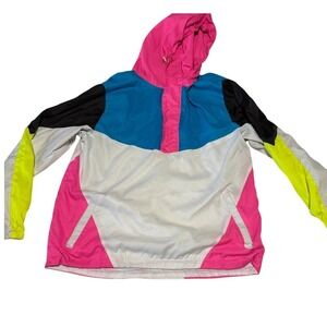 Bleecker Mercer Colorblock Hooded Windbreaker Jacket Pink Blue Black Yellow L
